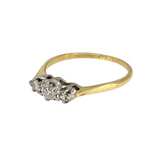 Load image into Gallery viewer, Preowned 18ct Yellow and White Gold &amp; Diamond Set Trilogy Ring in size N with the weight 1.60 grams. There is approximately 18pt of diamond content in total
