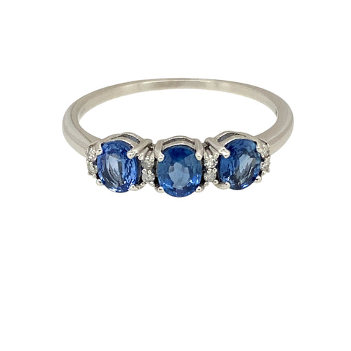 9ct White Gold Diamond & Sapphire Set Band Ring