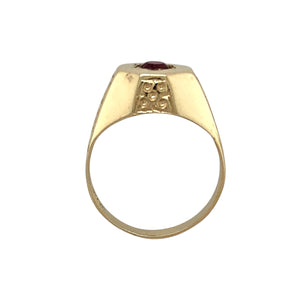 New 9ct Gold & Ruby Set Patterned Signet Ring