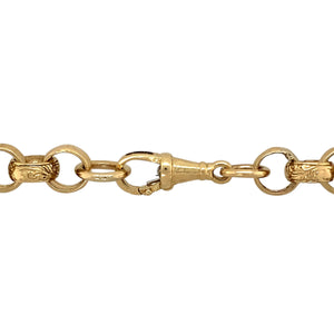 New 9ct Yellow Solid Gold 19" Patterned Belcher Chain with the weight 47.30 grams. The link are 9mm width and are alternating in plain and patterned