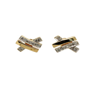 Preowned 9ct Yellow and White Gold & Diamond Set Kiss Stud Earrings with the weight 2.70 grams