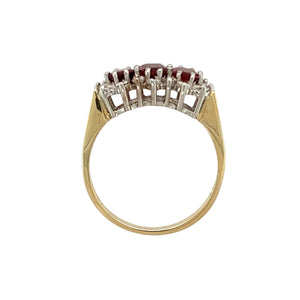 9ct Gold Garnet & Cubic Zirconia Set Trilogy Cluster Ring