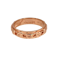 Load image into Gallery viewer, Preowned 9ct Rose Gold Clogau Cariad Tree of Life Band Ring in size P with the weight 4.50 grams. The band is 5mm wide and the band is not suitable for sizing due to the pattern
