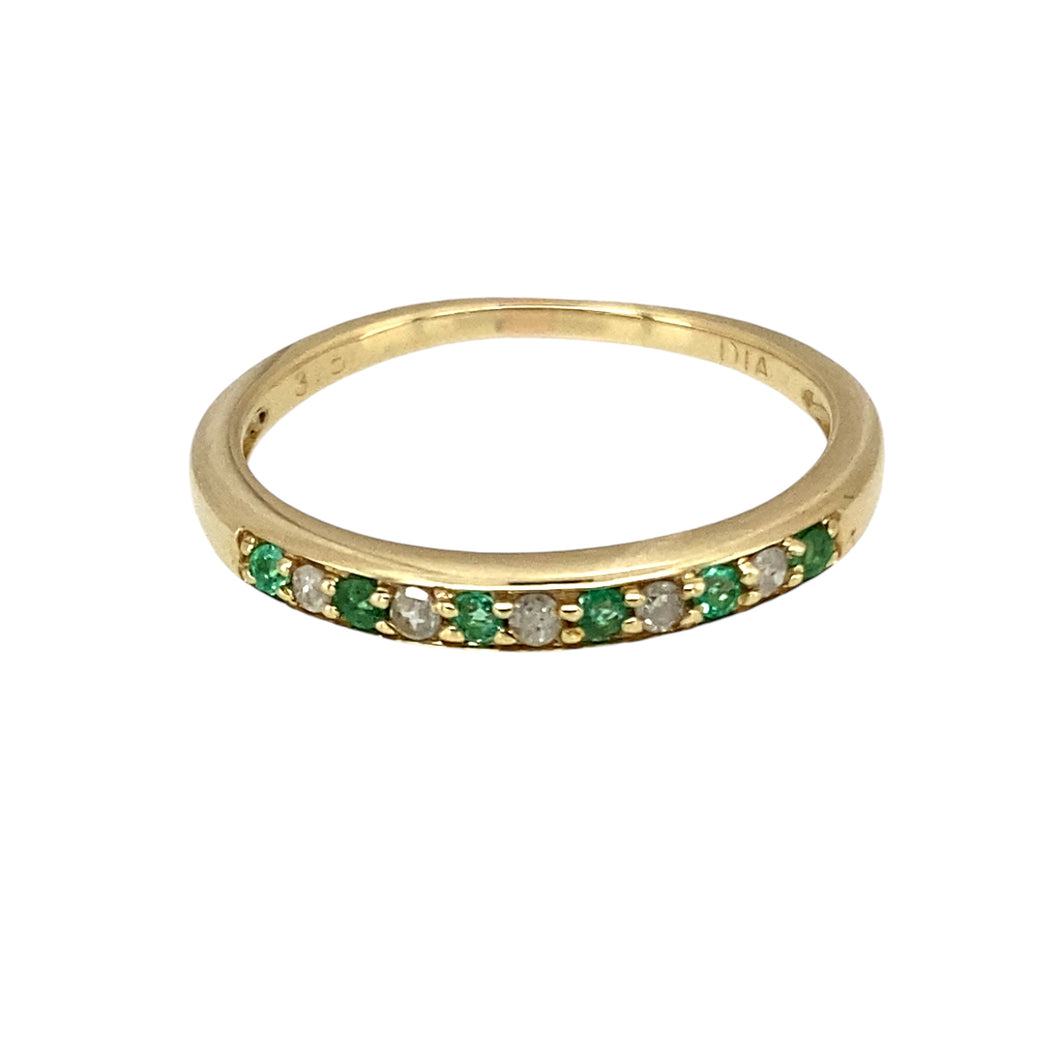 9ct Gold Diamond & Emerald Set Band Ring