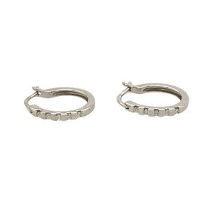 Preowned 9ct White Gold & Diamond Set Hoop Creole Earrings with the weight 2.10 grams