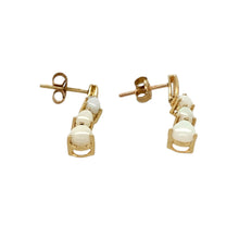 Load image into Gallery viewer, Preowned 9ct Yellow Gold Diamond &amp; Opalique Set Dropper Earrings with the weight 1.60 grams. The bottom opalique stones are each 6mm by 4mm
