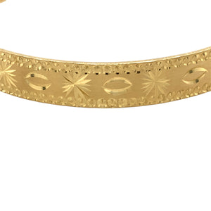 New 9ct Yellow Solid Gold Patterned Bangle with the weight 18.40 grams and bangle width 9mm. The bangle diameter is 6.5cm