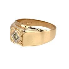 Load image into Gallery viewer, Preowned 9ct Yellow Gold &amp; Diamond Set Signet Ring in size T with the weight 4.70 grams. The front of the ring is 11mm high
