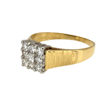 Load image into Gallery viewer, Preowned 18ct Yellow and White Gold &amp; Diamond Set Signet Ring in size K with the weight 3 grams. The front of the ring is 7mm high and there is approximately 28pt of diamond content in total
