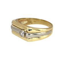 Load image into Gallery viewer, Preowned 9ct Yellow and White Gold &amp; Diamond Set Signet Ring in size U with the weight 5.70 grams. The front of the ring is 9mm high
