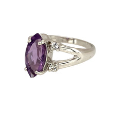 Load image into Gallery viewer, Preowned 9ct White Gold Amethyst &amp; Cubic Zirconia Set Ring in size N with the weight 3.30 grams. The amethyst stone is 12mm by 6mm
