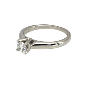 Preowned 18ct White Gold & Diamond Set Solitaire Ring in size I to J with the weight 2.50 grams. The brilliant cut diamond is approximately 25pt with approximate clarity Si2