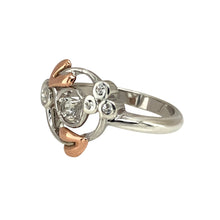 Load image into Gallery viewer, Preowned 925 Silver and 9ct Rose Gold &amp; White Topaz Set Clogau Tree of Life Ring in size K with the weight 3.50 grams. The center topaz stone is 3mm diameter
