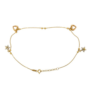 18ct Gold Heart and Star 9" - 10" Anklet