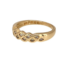 Load image into Gallery viewer, Preowned 9ct Yellow Gold &amp; Diamond Set Criss Cross Band Ring in size N with the weight 2.90 grams. The front of the band is 4mm wide
