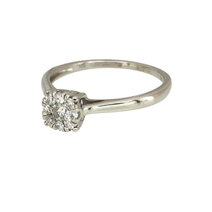 Preowned 9ct White Gold & Diamond Illusion Set Solitaire Ring in size N with the weight 1.70 grams. There is approximately 0.25ct of diamond content in total