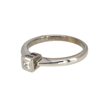 Load image into Gallery viewer, Preowned 9ct White Gold &amp; Diamond Rubover Set Princess Cut Solitaire Ring in size M with the weight 2.20 grams. The diamond is approximately 0.15ct of diamond content
