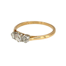 Load image into Gallery viewer, Preowned 18ct Yellow and White Gold &amp; Diamond Set Trilogy Ring in size M to N with the weight 1.90 grams. There is approximately 0.22ct of diamond content set in total
