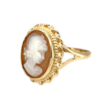 Load image into Gallery viewer, Preowned 9ct Yellow Gold &amp; Cameo Set Ring in size S with the weight 3.40 grams. The cameo stone is 14mm by 10mm
