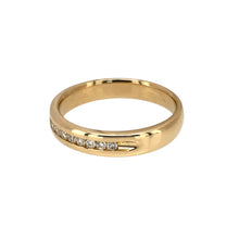 Load image into Gallery viewer, Preowned 14ct Yellow Gold &amp; Diamond Set Band Ring in size M with the weight 3.50 grams. The front of the band is 4mm wide
