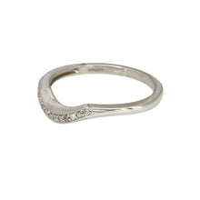 Load image into Gallery viewer, Preowned 9ct White Gold &amp; Diamond Set Curved Wishbone Style Ring in size M to N with the weight 1.90 grams. The front of the band is 2mm wide
