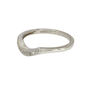 Preowned 9ct White Gold & Diamond Set Curved Wishbone Style Ring in size M to N with the weight 1.90 grams. The front of the band is 2mm wide