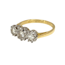 Load image into Gallery viewer, Preowned 18ct Yellow and White Gold &amp; Diamond Illusion Set Trilogy Ring in size I to J with the weight 2.50 grams. There is approximately 0.25ct of diamond content set in the ring in total
