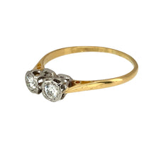 Load image into Gallery viewer, Preowned 18ct Yellow Gold &amp; Platinum Diamond Set Double Solitaire Ring in size R with the weight 1.80 grams. There is approximately 0.28ct of diamond content set in total
