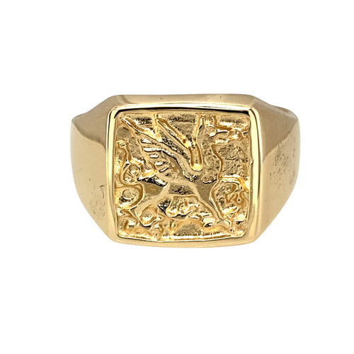 9ct Gold Welsh Dragon Square Signet Ring