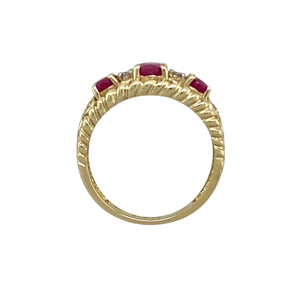 9ct Gold Diamond & Ruby Set Fancy Band Ring