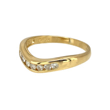 Load image into Gallery viewer, Preowned 18ct Yellow Gold &amp; Diamond Set Wishbone Ring in size N to O with the weight 2.80 grams. The front of the band is 4mm wide and there is approximately 0.20ct of diamond content in total
