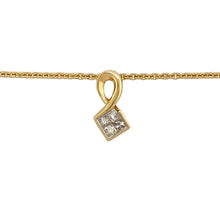 Load image into Gallery viewer, Preowned 18ct Yellow and White Gold &amp; Diamond Set Pendant on a 16&quot; facted belcher chain with the weight 6 grams. The pendant is made up of four princess cut diamond set together to give an impression of a larger stone and the pendant is 1.5cm long including the bail
