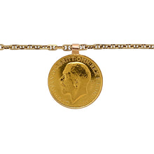 Load image into Gallery viewer, Preowned 9ct &amp; 22ct Yellow Gold Full Sovereign pendant on a 20&quot; anchor chain with the weight 16.50 grams. The full sovereign is a King George V 1918 coin
