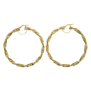 New 9ct Gold 57mm Greek Key Twisted Creole Hoop Earrings