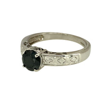 Load image into Gallery viewer, Preowned 9ct White Gold &amp; Black Stone Set Solitaire Ring in size N with the weight 2.90 grams. The black stone is 6mm diameter
