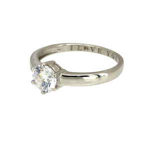 Preowned 9ct White Gold & Cubic Zirconia Set Solitaire Ring in size O with the weight 2 grams. The stone is 6mm diameter