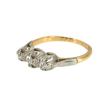 Load image into Gallery viewer, Preowned 18ct Yellow Gold &amp; Platinum Diamond Set Trilogy Ring in size M with the weight 2.70 grams. The front of the ring is 5mm wide
