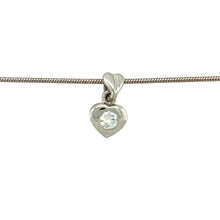 Load image into Gallery viewer, Preowned 18ct White Gold &amp; Diamond Set Heart Pendant on a 16&quot; snake chain with the weight 4.60 grams. The pendant is 1.2cm long including the bail
