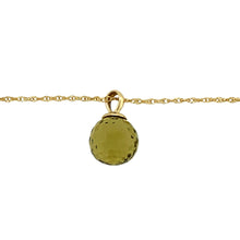 Load image into Gallery viewer, Preowned 9ct Yellow Gold &amp; Green Faceted Ball Stone Pendant on an 18&quot; Prince of Wales chain with the weight 2.60 grams. The pendant is 1.6cm long including the bail and the green ball is 11mm diameter
