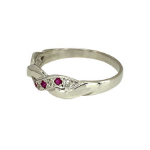 Load image into Gallery viewer, Preowned 18ct White Gold Diamond &amp; Ruby Set Band Ring in size P with the weight 2.60 grams. The band is 5mm wide at the front
