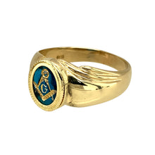 Load image into Gallery viewer, Preowned 14ct Yellow Gold Masonic Signet Ring in size W with the weight 6.30 grams. The front of the ring is 12mm high
