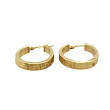 Load image into Gallery viewer, Preowned 9ct Yellow Gold Greek Key Oval Creole Earrings with the weight 1.90 grams
