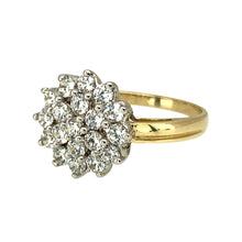 Load image into Gallery viewer, Preowned 9ct Yellow and White Gold &amp; Cubic Zirconia Set Cluster Ring in size Q with the weight 3.30 grams. The front of the ring is 14mm high
