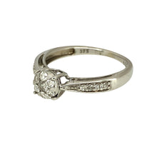 Load image into Gallery viewer, Preowned 9ct White Gold &amp; Diamond Illusion Set Solitaire Ring in size M with the weight 2 grams. There is approximately 0.25ct of diamond content set in total
