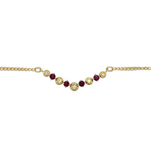 Load image into Gallery viewer, Preowned 18ct Yellow Gold Diamond &amp; Ruby Set Curved Bar 16&quot; Necklace with the weight 5.10 grams. The ruby stones are each 3mm diameter
