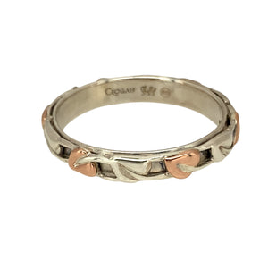 Preowned 925 Silver with 9ct Rose Gold Clogau Tree of Life Band Ring in size R with the weight 3 grams. The band is 4mm wide