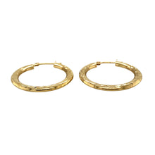 Load image into Gallery viewer, Preowned 9ct Yellow Gold Patterned Hoop Creole Earrings with the weight 1.70 grams
