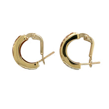 Load image into Gallery viewer, Preowned 9ct Yellow, White and Rose Gold Leaf Patterned Half Hoop Earrings with the weight 3.10 grams
