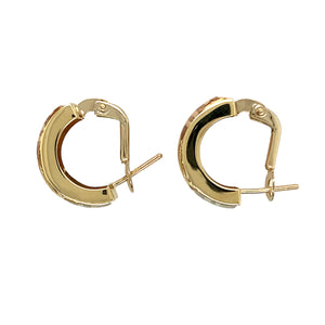 Preowned 9ct Yellow, White and Rose Gold Leaf Patterned Half Hoop Earrings with the weight 3.10 grams