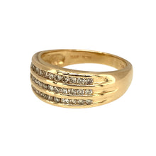 Load image into Gallery viewer, Preowned 9ct Yellow Gold &amp; Diamond Set Three Row Band Ring in size O with the weight 4.20 grams. The front of the band is 8mm wide
